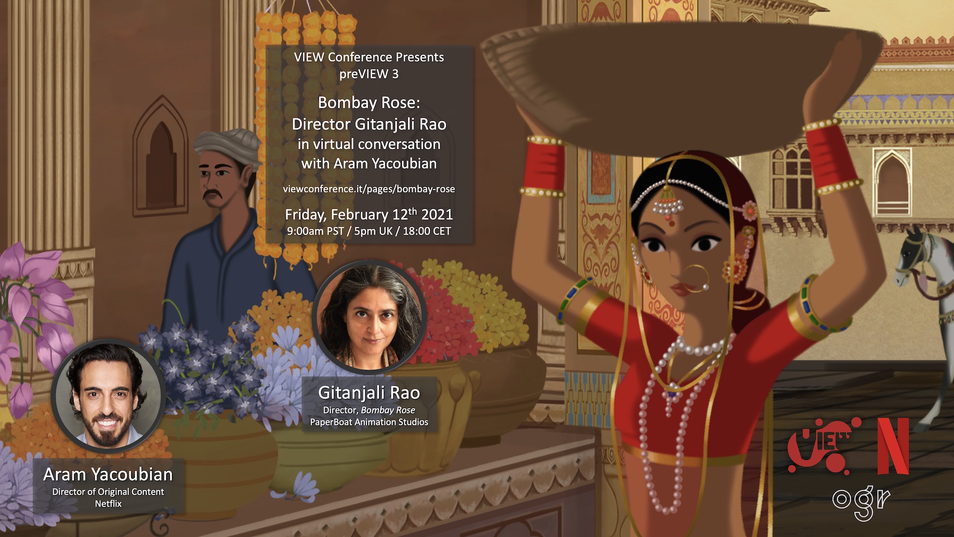VIEW Conference announces “Bombay Rose” PreVIEW with Oscar-nominated director Gitanjali Rao in conversation with Netflix’s director of original content, Aram Yacoubian